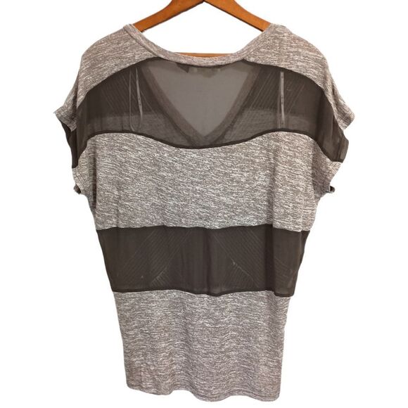 Y2K MISS ME Sheer Beaded Top S Short Sleeve Striped Relaxed V Neck Jersey Knit. - Picture 12 of 16